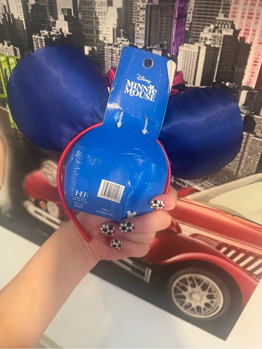 Disney Patriotic Minnie Ear Headband with Red Bow and Navy Star Ears